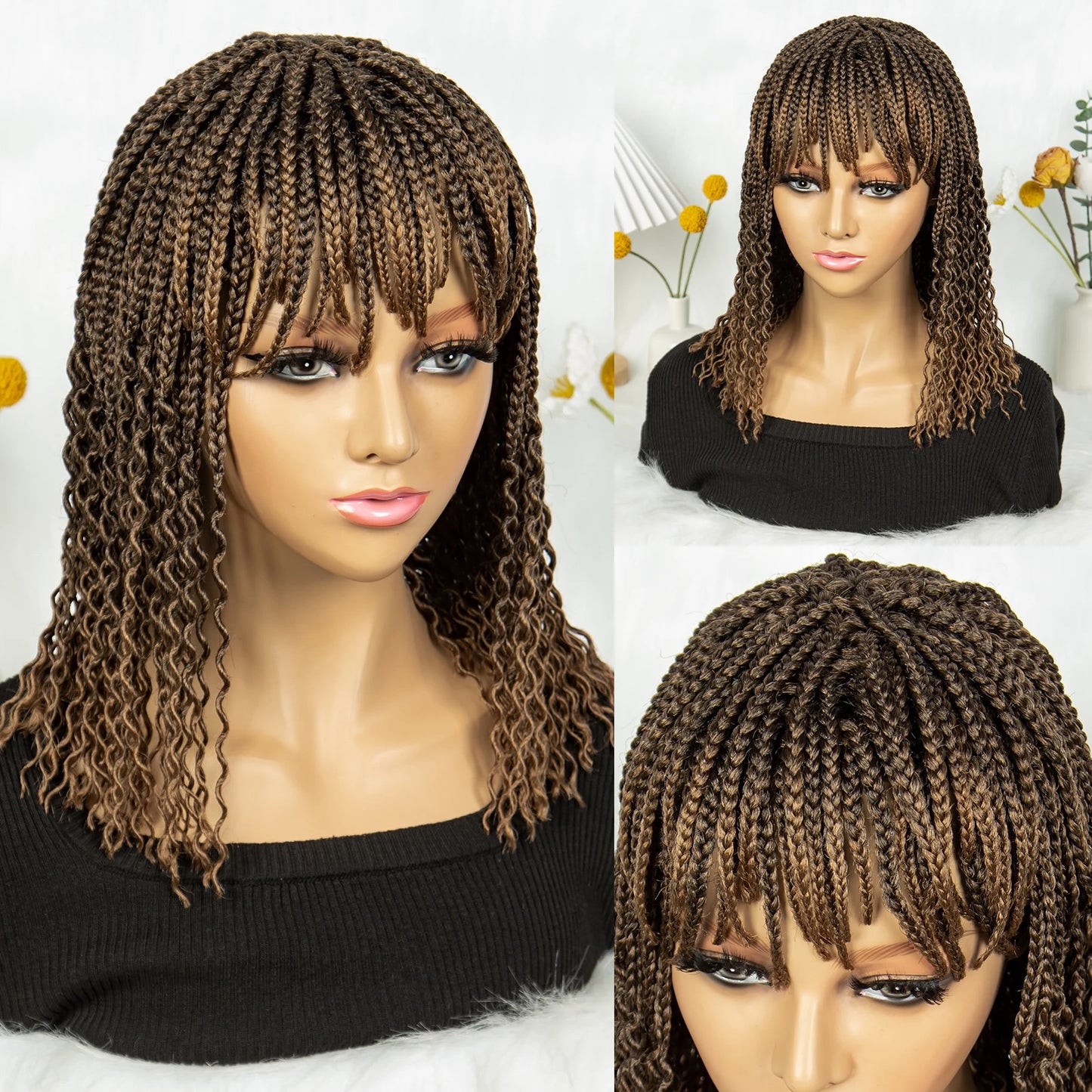 KIMA Colorful Half Twisted Locs Half Braided Bob Wig with Bangs Luxegan