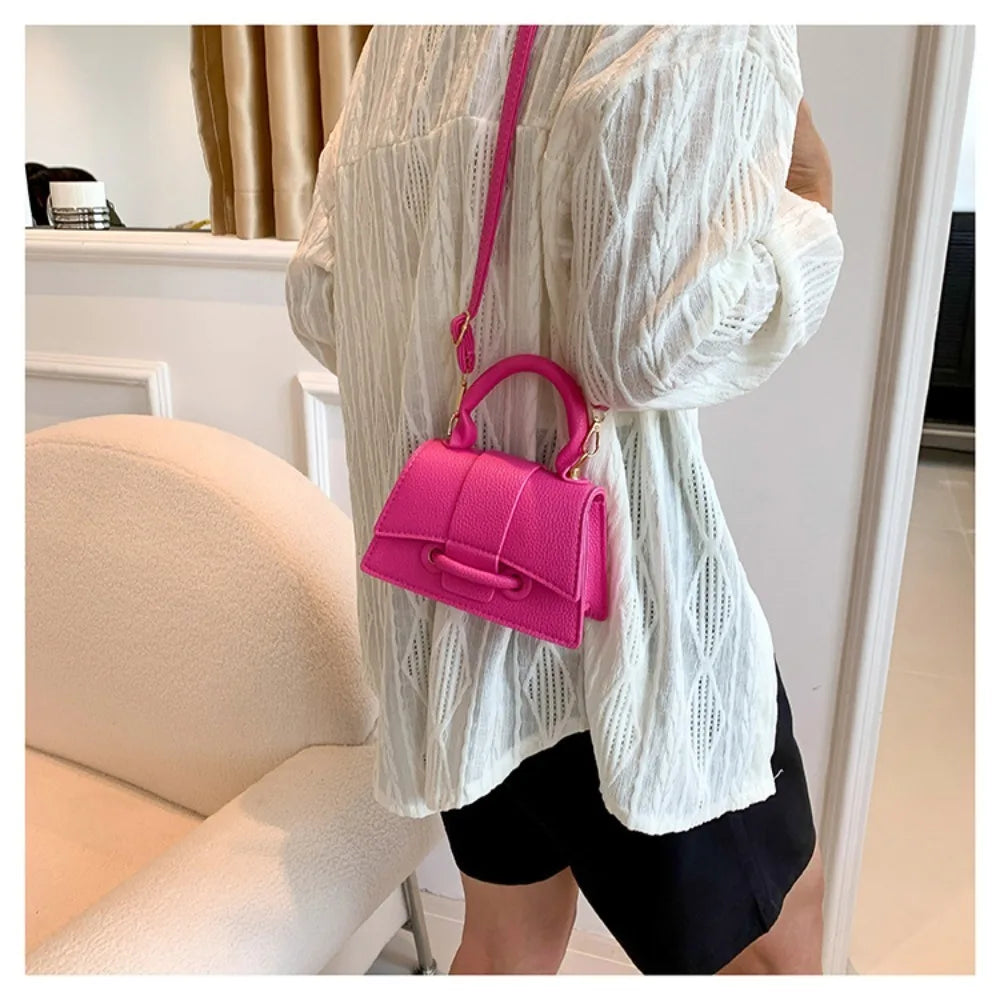 High Quality Fashion PU Leather Bag | Solid Color Shoulder Crossbody Bag & Cute Buckle Square Bag (Hand Carry Small Messenger Bag) Luxegan