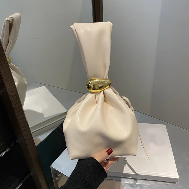 Design Mini PU Leather Dumpling Clutch | Sophisticated Niche Knotted Handbag | Elegant Retro Shoulder Bag for Women | Fashion-Forward Soft Wrist Purse & Unisex Fashion Handbag Luxegan