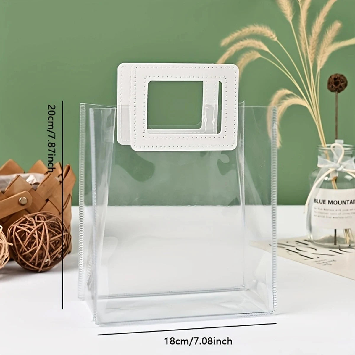 Romantic Transparent Handbag | White Handle & Flower Design Luxegan