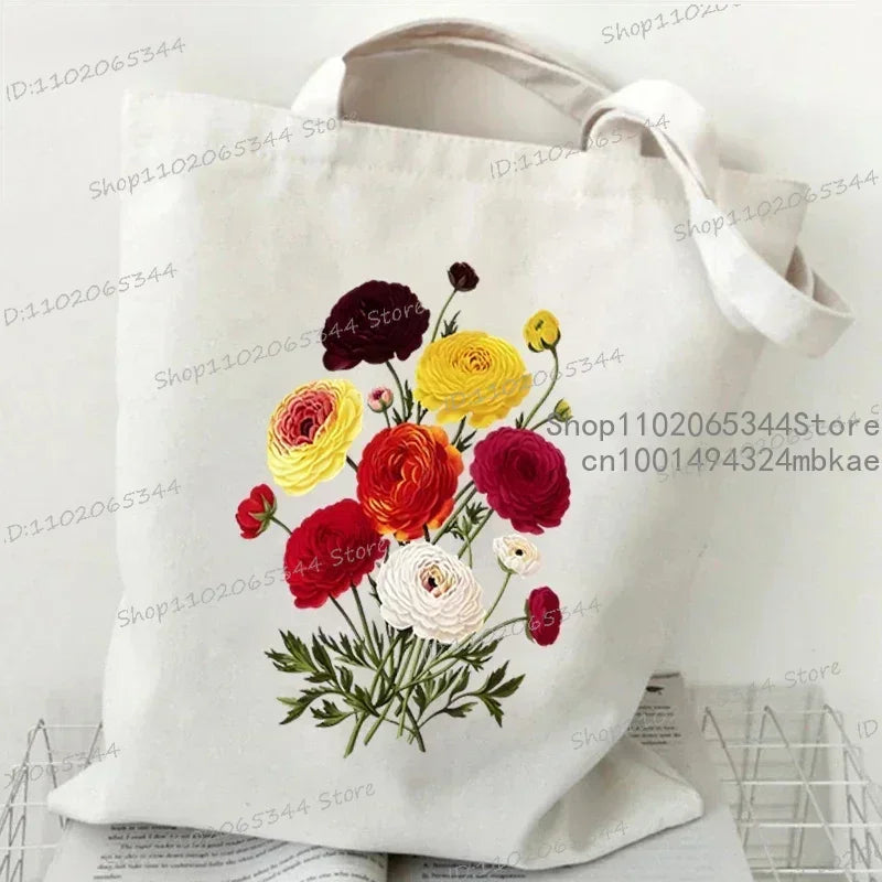 Fashion Canvas Tote Bag Oil Painting Wildflowers Print Lady Shoulder Shopping Bag | Plant Style Daisy Vintage Flower Women Handbag Luxegan