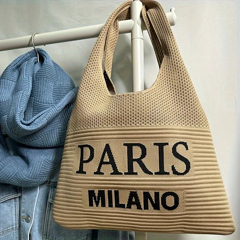 New Style Flying Knitted Letter Bag | Fashion Versatile One-Shoulder Commuter Tote & Portable Makeup Handbag Luxegan