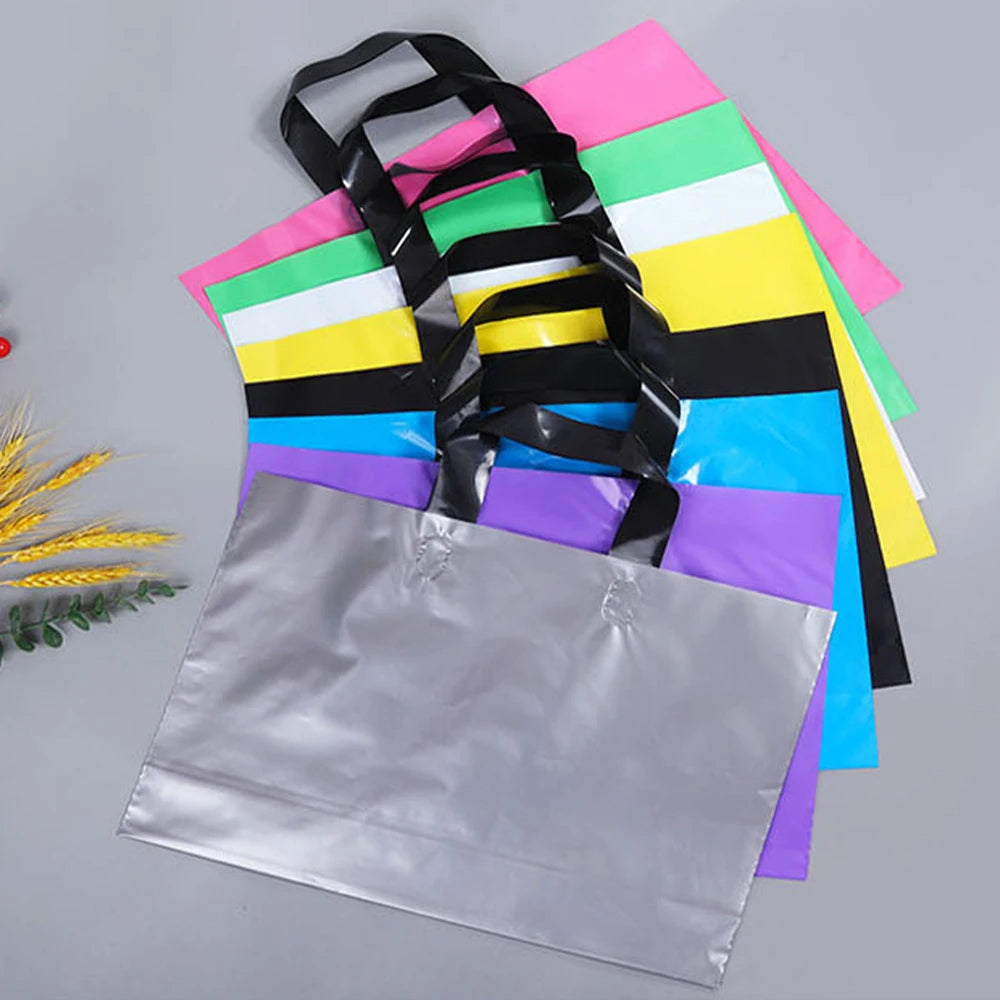 Custom Logo Plastic Shopping Bags | Personalized Small Business Boutique Retail Bags | Premium Gift Packaging with Handles for Parties, Weddings, and Events (20/50pcs Sets) Luxegan