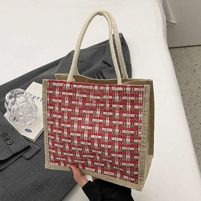 Retro Braided Jute Tote Bag | Large Capacity Shopping & Beach Bag Luxegan