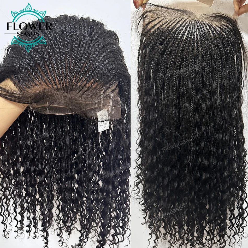 300% Density Human Hair Boho Box Braids Wig | Curly Ends | Full Lace | Baby Hair | Knotless Goddess Braids Luxegan