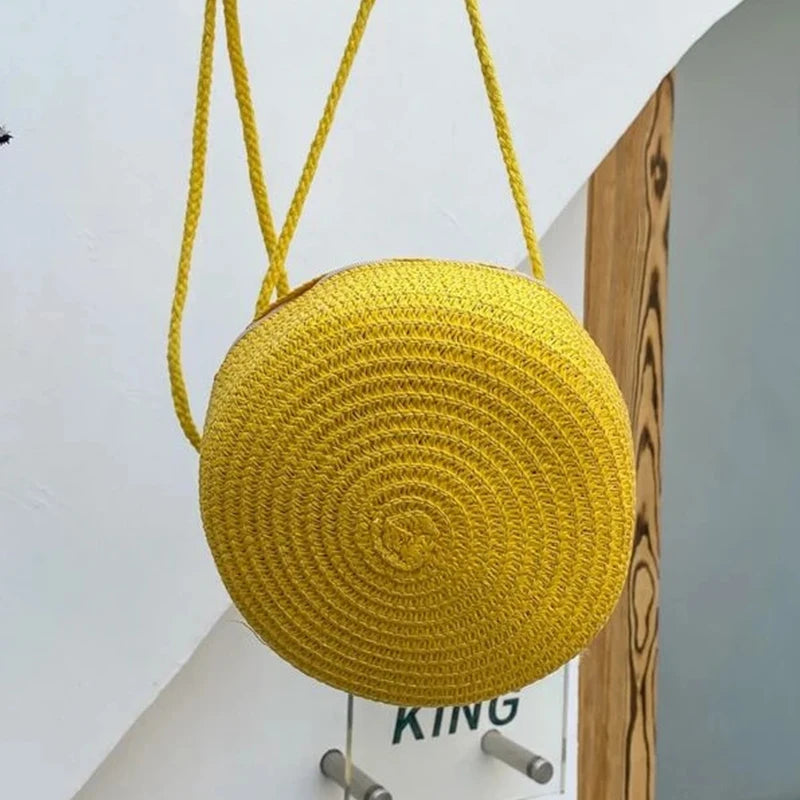 Round Straw Bag | Women's Woven Beach Crossbody Bag & Handmade Knitted Small Handbag Luxegan