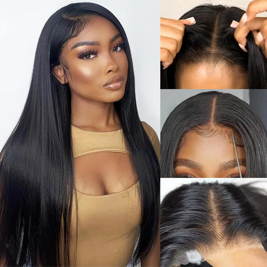 Bone Straight Glueless Lace Closure Wig | 180% Density Pre-Cut & Pre-Plucked Swiss Lace Wig | 100% Brazilian Remy Human Hair 6x4 or 5x5 Wear-and-Go Straight Wig for Women Luxegan