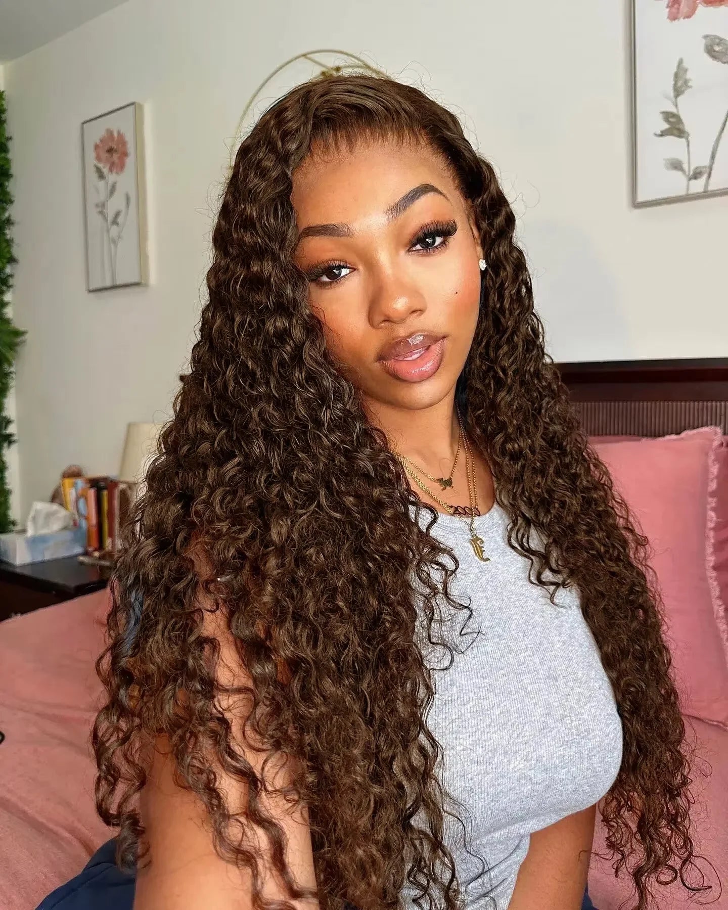 24-Inch Deep Curly Chocolate Brown HD Lace Wig | Sophisticated 13x6 & 13x4 Transparent Frontal | Elegant "Brazilian Remy" 4# Colored Silhouette | "Dignified" Water Wave Human Hair for Radiant Versatile Styling Luxegan
