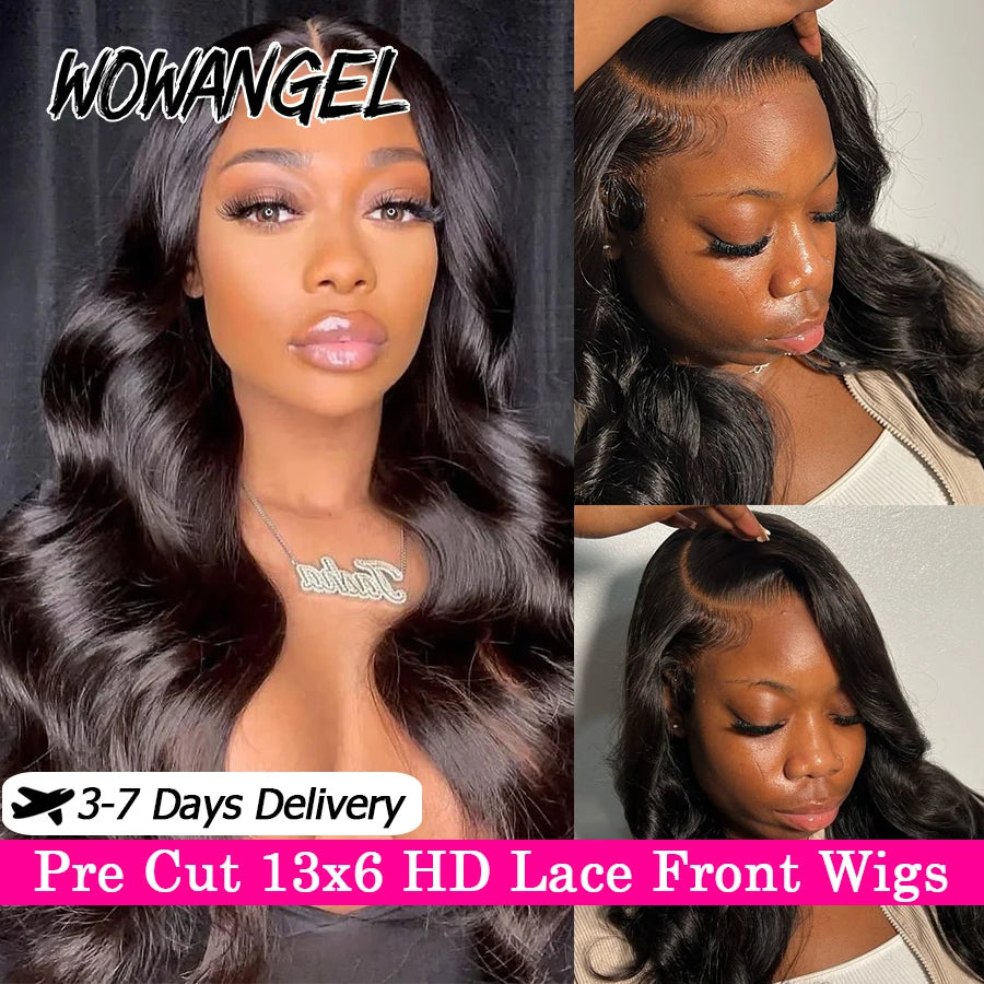 Wow Angel 13x6 HD Lace Front Wigs 250% Remy Hair Body Wave Human Hair Wigs HD Lace Wigs Pre Plucked Wear To Go Wigs for Women