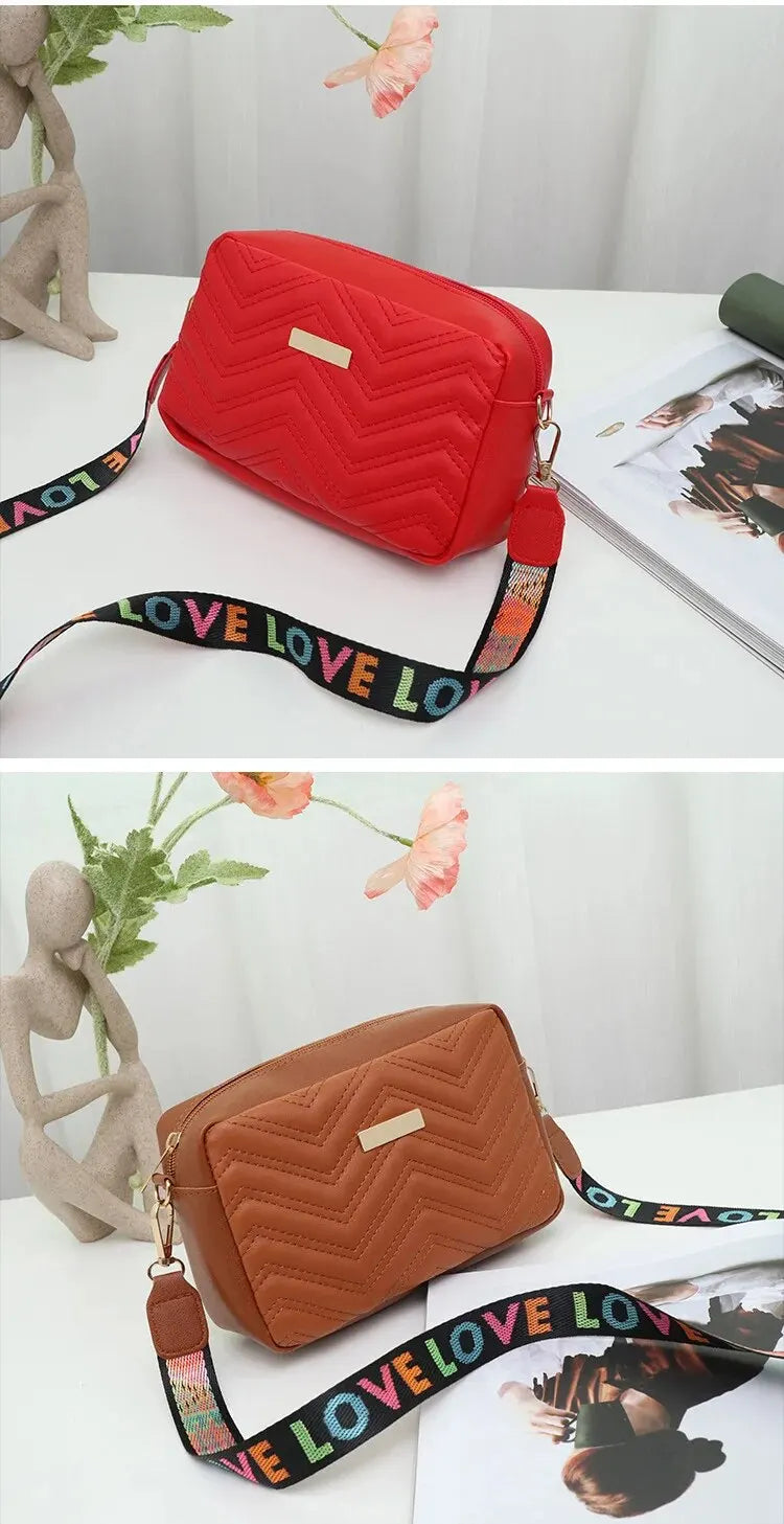 Embroidered Camera Bag | PU Material Casual Small Square Bag & Versatile Single Shoulder Bag Luxegan