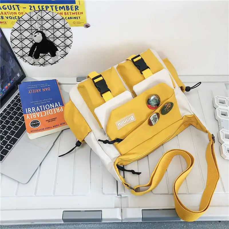 Japanese Simple Messenger Bag | Student Nylon Waterproof Canvas Handbag & Shoulder Crossbody Bag