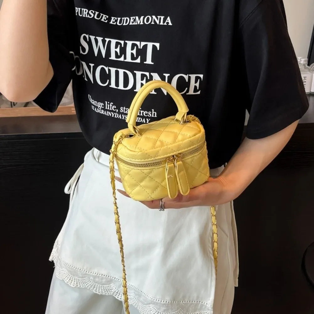 Mini Diamond Quilted Leather Bucket Bag Multi-Color Checkered Pattern Crossbody Bag with Gold Chain Shoulder Strap Shoulder Bag Luxegan