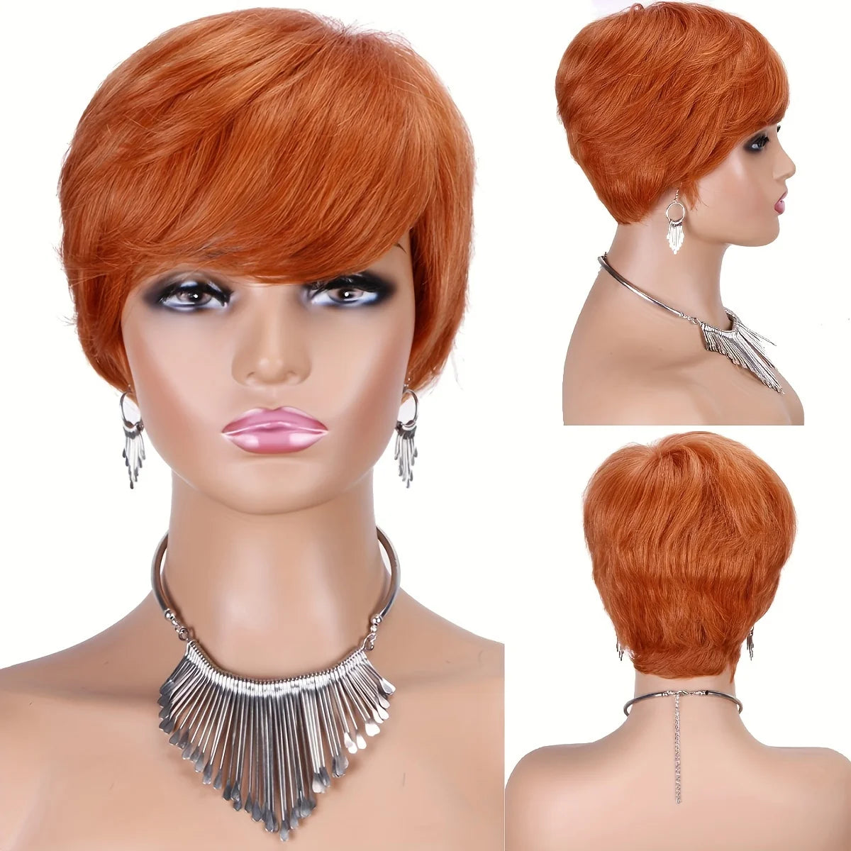 Pixie Cut Human Hair Wig | Short Straight Wig with Bangs | Full Machine Made | 6 Inches Luxegan