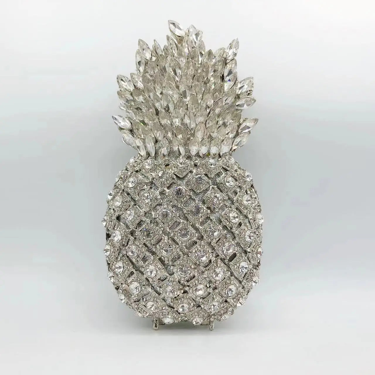 Luxury Metallic Pineapple Evening Clutch | 3D Banquet Day Bag with Silk Lining | Designer Wedding & Party Bucket Purse with Detachable Chain Luxegan