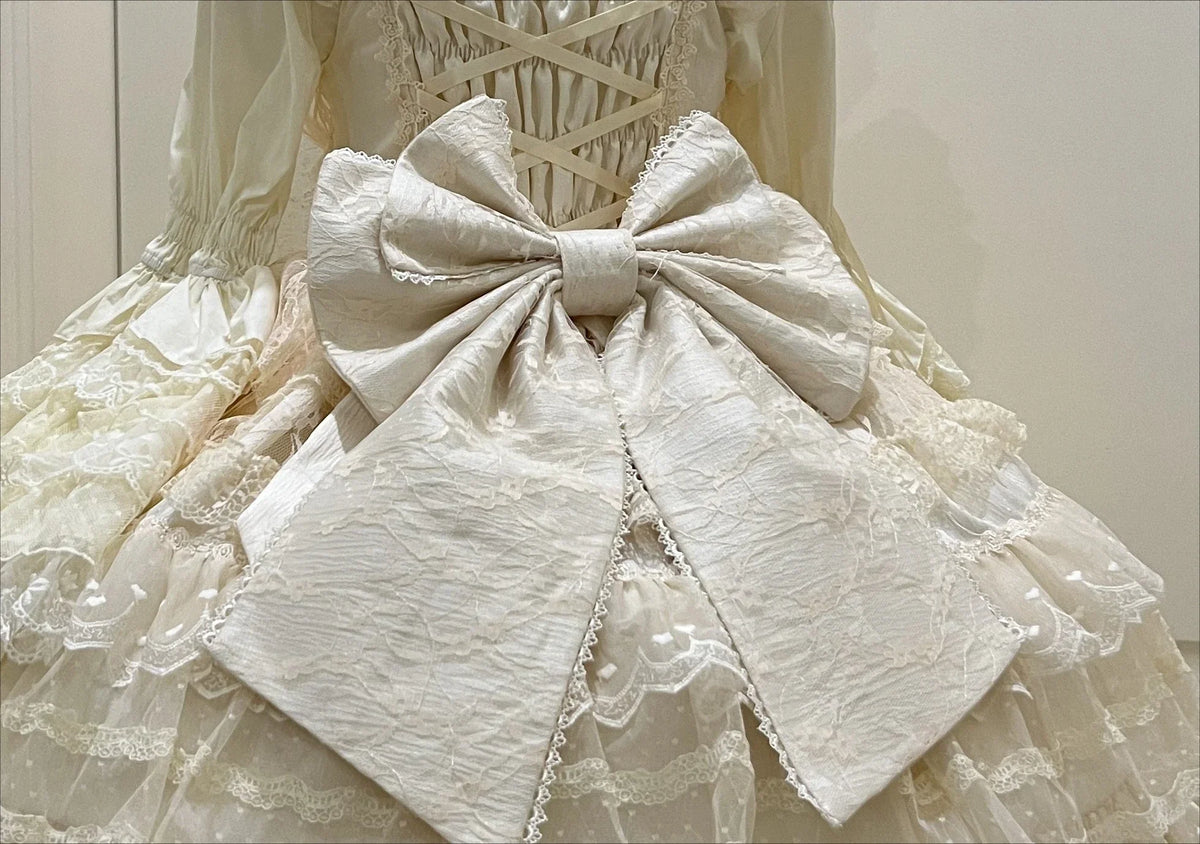 Sweet Lolita JSK Dress Set – Lace, Bow, Spaghetti Strap, Square Collar, A-Line