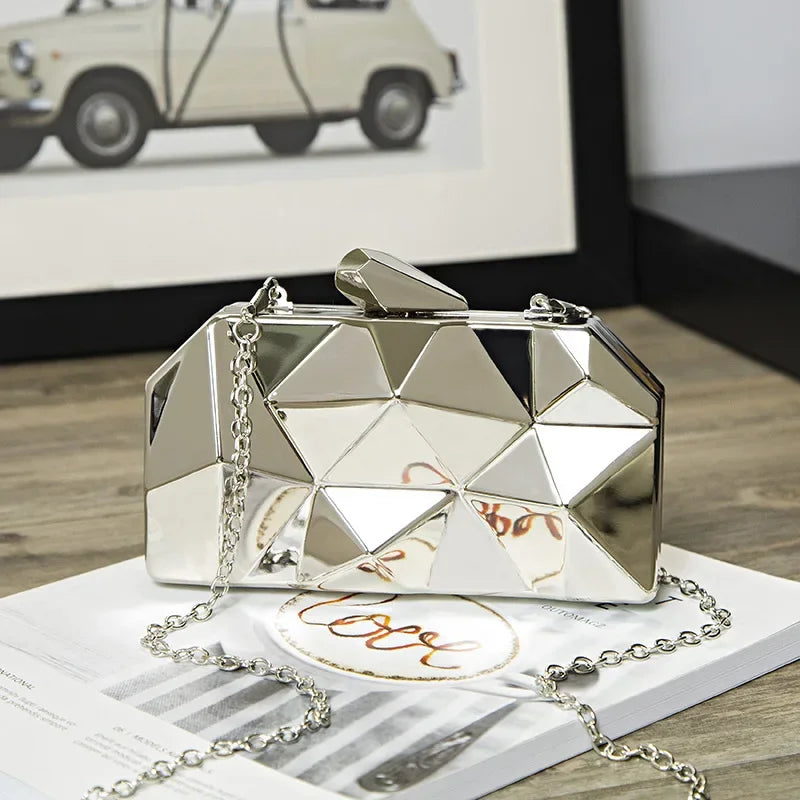 Women's Geometric Mini Party Evening Purse | Vintage Gold Box Clutch Luxegan