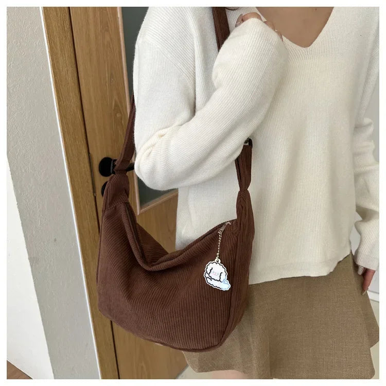 Corduroy "Lazy Wind" Dumpling Bag | Japanese Literary & Korean Casual Handbag Luxegan