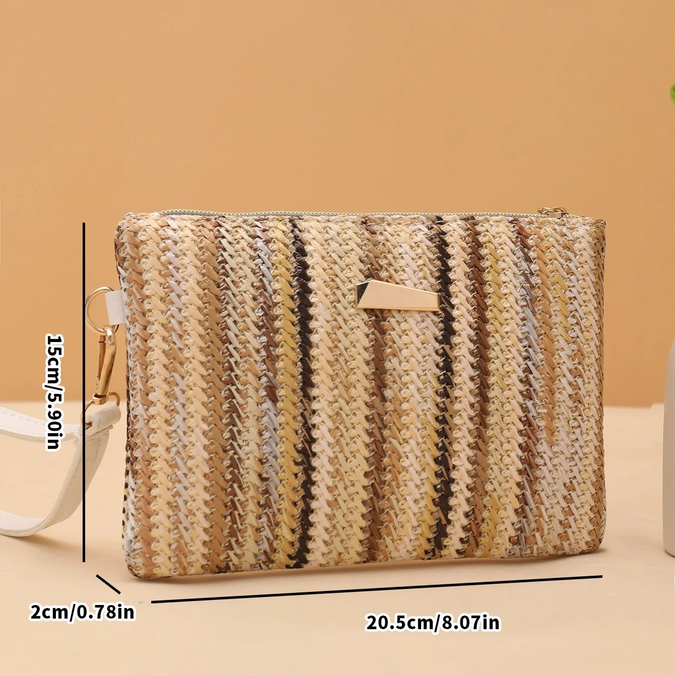 Colorful Rattan Knitting Beach Clutch | Fashion Straw Woven Wristlet Bag | Summer Vacation Money & Coin Purse | Versatile Rainbow Dinner Wallet Luxegan