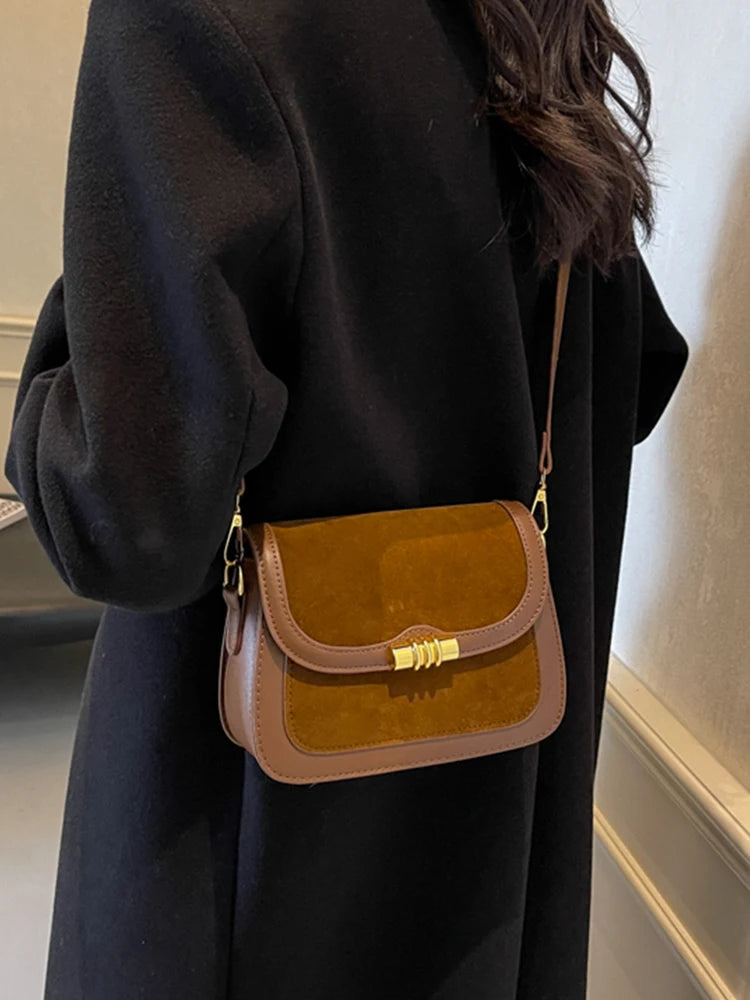 High-Quality Burgundy Retro Frosted PU Splicing Crossbody Bag Luxegan