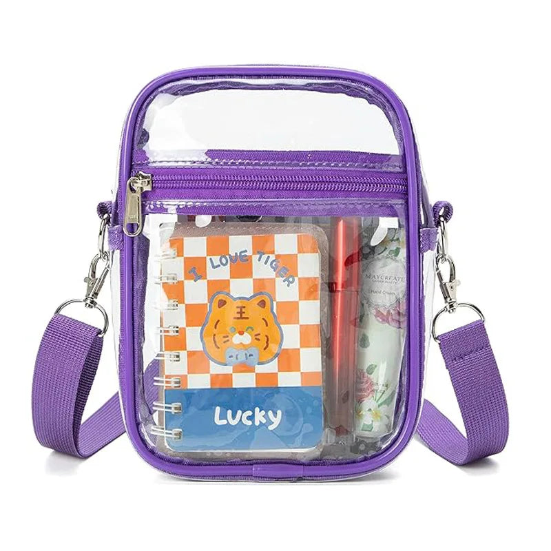 Stadium-Approved Clear Shoulder Bag | Sophisticated Transparent PVC Concert Purse | Elegant Simple Casual Crossbody | "Dignified" Structured Square Handbag for Versatile Event Styling Luxegan