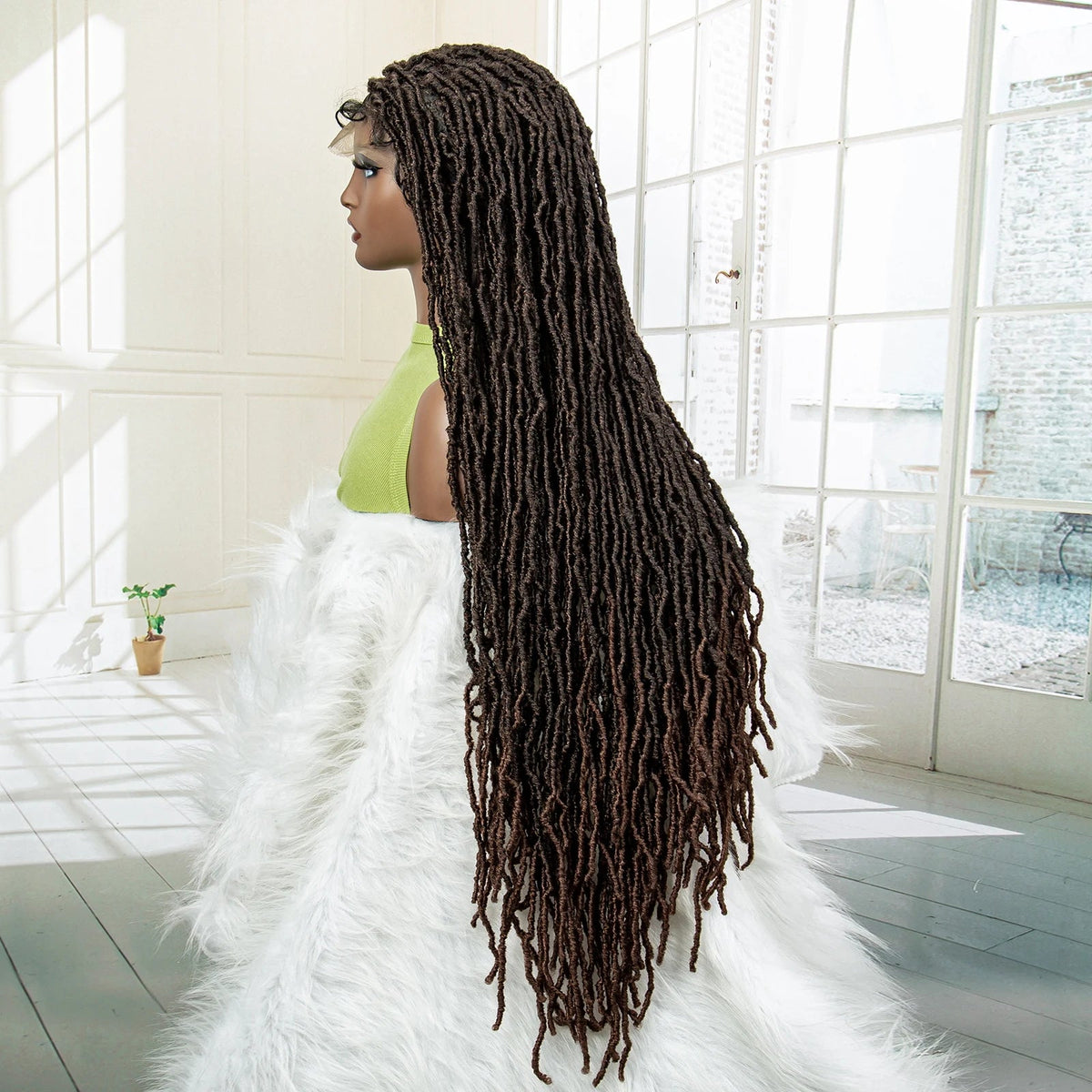Super Long 36 Inches Synthetic Full Lace Dreadlock Box Braided Wigs for Afro Black Women Black Knotless Braiding Wigs Luxegan