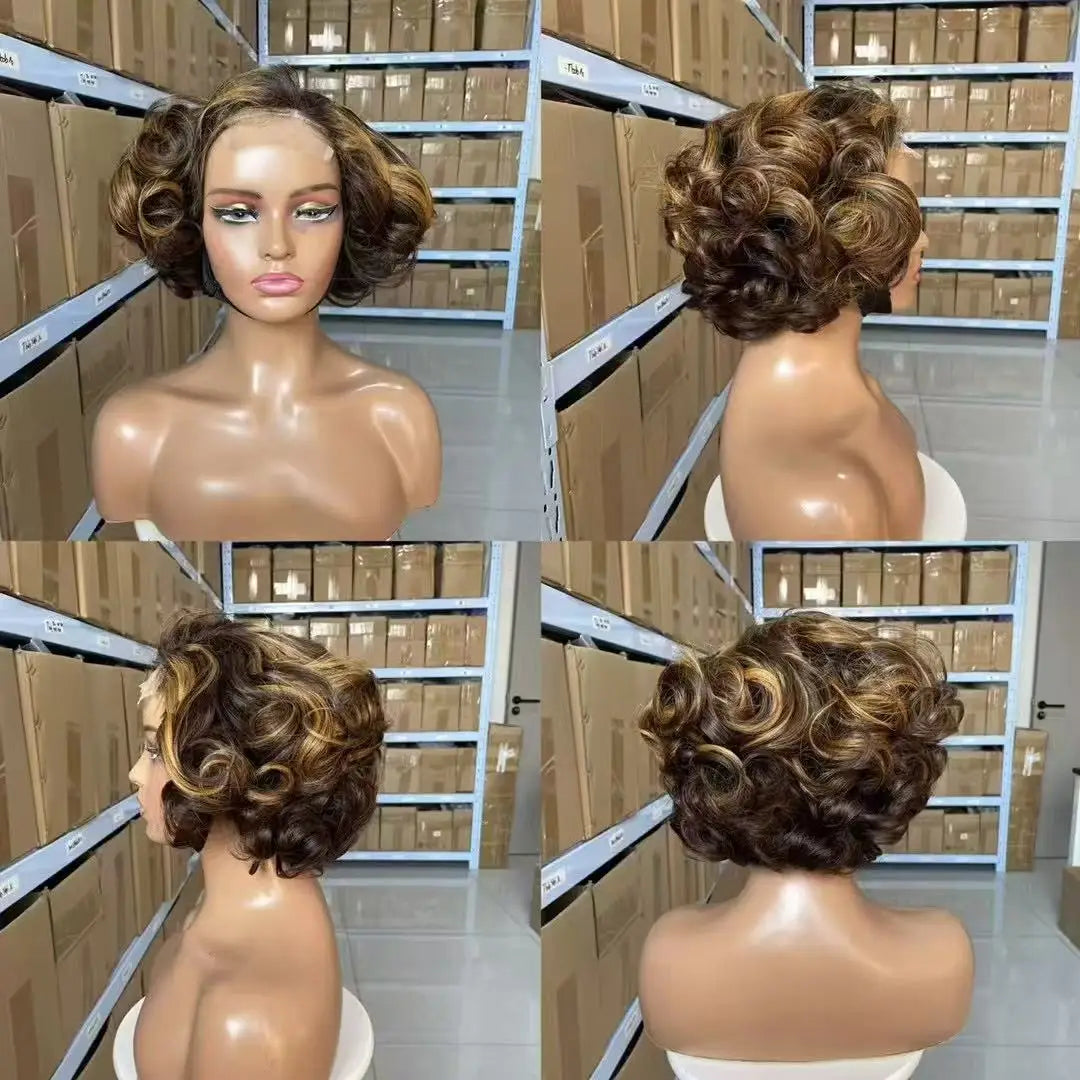 Burgundy Ombre Bouncy Wave Wig | Sophisticated 300% Density Loose Curly Bob | Elegant 4x4 HD Transparent Lace Closure | "Dignified" 12-Inch Raw Indian Virgin Hair for Effortless "Wear & Go" Styling Luxegan
