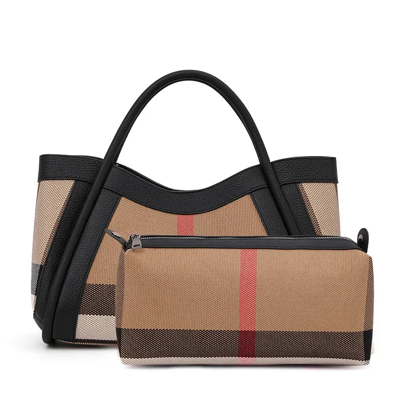 Genuine Leather Large Capacity Women’s Handbag | New Design Plaid Pattern Shoulder Bag | Premium Leather Casual Tote | Sophisticated High-End Female Daily Bag (Model Q1522) Luxegan