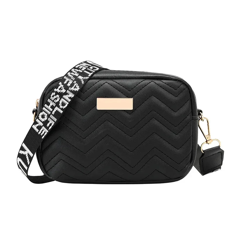 Fashion Wave Pattern Women's Shoulder Bag | Solid Color Crossbody Bag & PU Leather Wide Strap Purse (Female Handbags) Luxegan