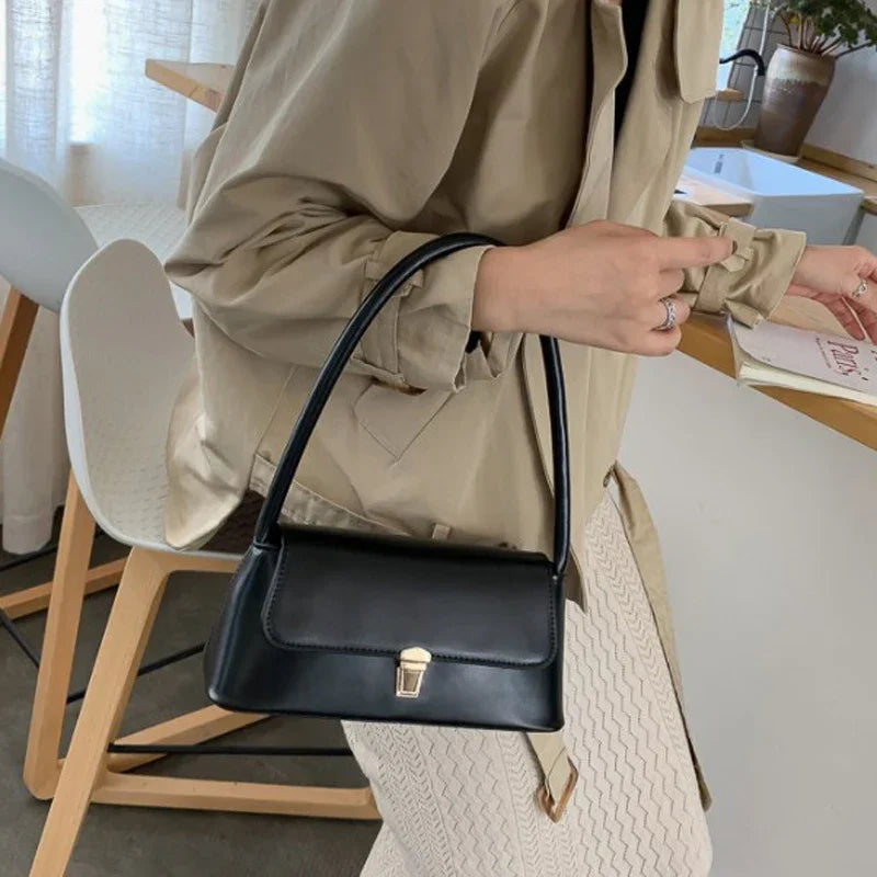 Fashion Retro Women's Shoulder Bag | Simple Solid Colour Handbag & Vintage Underarm Bag (Unisex Tote) Luxegan