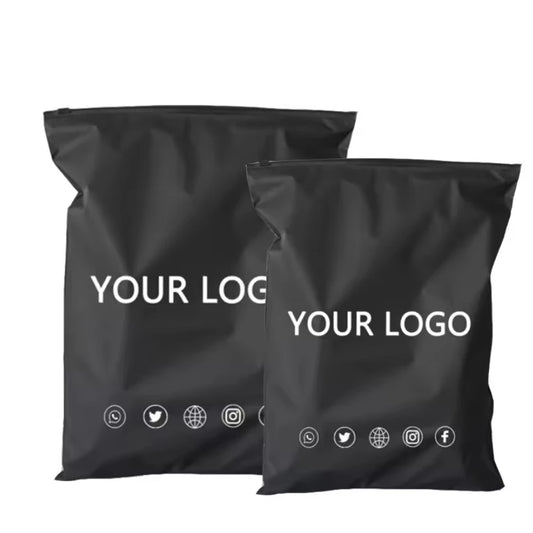 Custom Logo Matte Black Zipper Packaging Bag | Small Business Clothing & Swimsuit Storage Bag | Professional Wig & Product Packaging | Custom Slogan Frosted Plastic Pouch (Model 156211) Luxegan