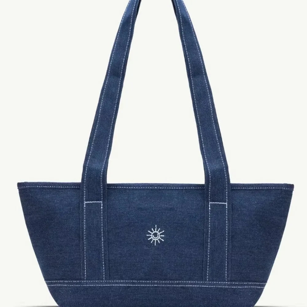 Large Capacity Canvas Shoulder Bag | Sophisticated Solid Color Tote Silhouette | Elegant "Zipper Closure" Stylish Handbag | "Dignified" Leather-Trimmed Purse for Radiant Versatile Styling Luxegan