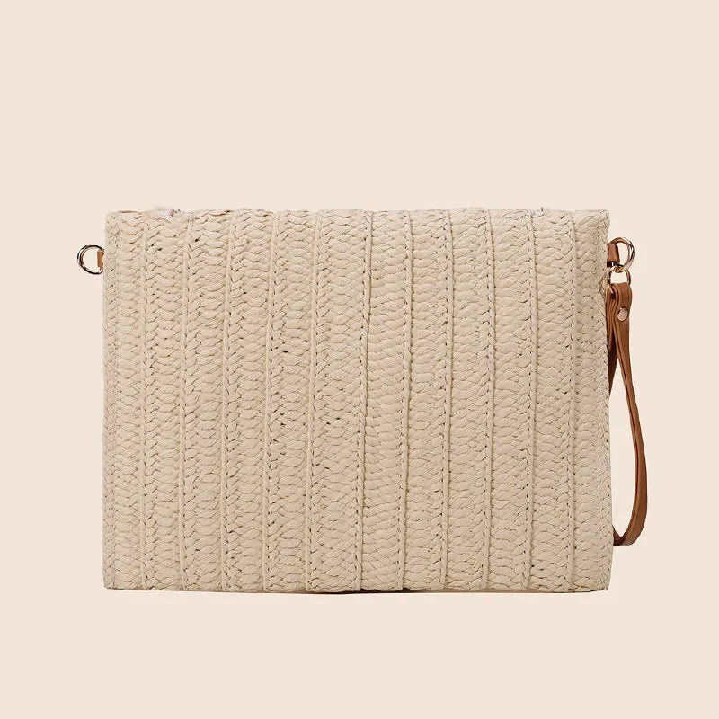 Bolsos de playa de verano para mujer Bolso bandolera de paja hecho a mano con sobre Bolso de hombro trenzado Bolso de mano de vacaciones tejido