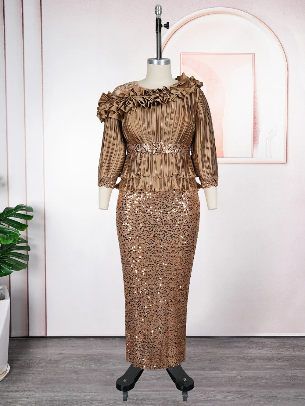 Luxury Sequin Kaftan Maxi Gown | African-Inspired Diamond Patchwork Evening Dress | Ankle-Length Zipper Slim Fit Sheath Dress Luxegan