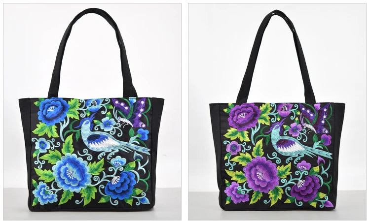 Ethnic Style Flower Embroidery Canvas Tote | Shoulder Bag & Large Capacity Handbag Luxegan