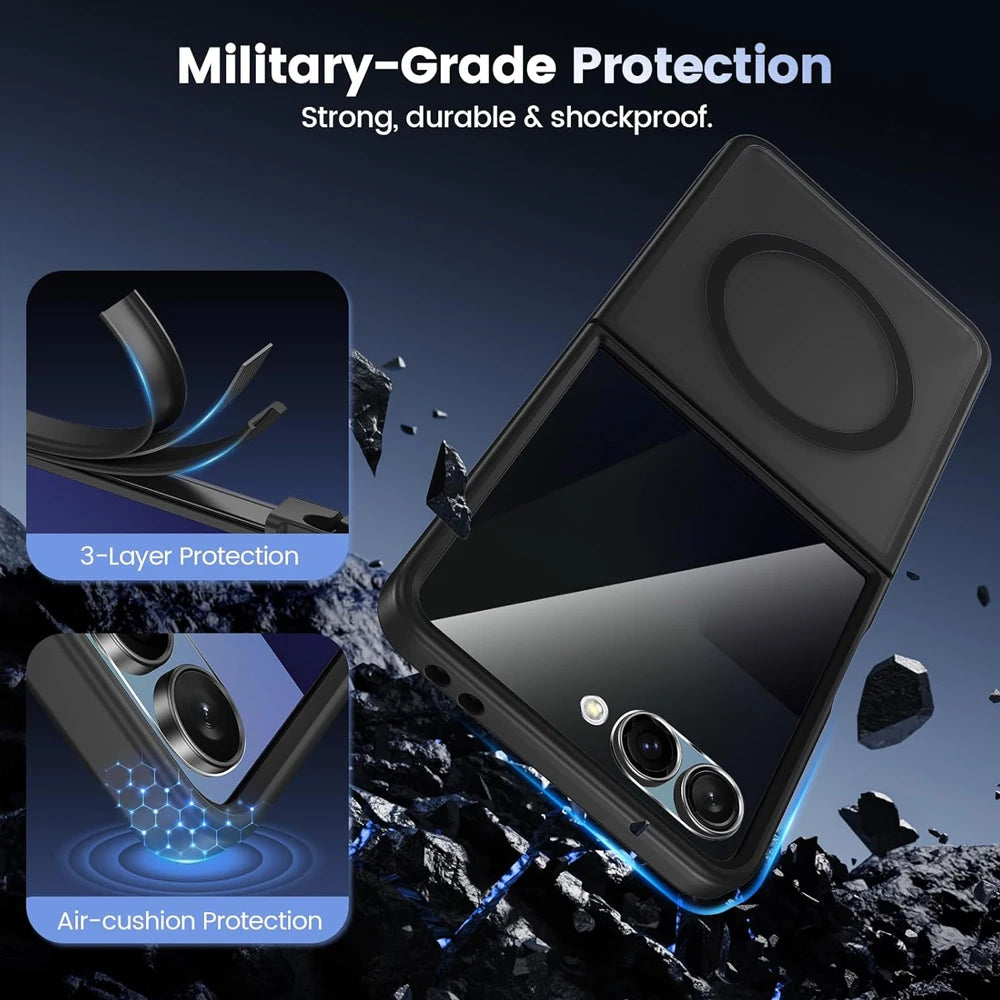 Funda Transparente Magnética para Teléfono Móvil UYUXIO para Samsung Galaxy Z Flip 7, Carcasas de Carga Inalámbrica, Cubierta Delgada Resistente con Imán