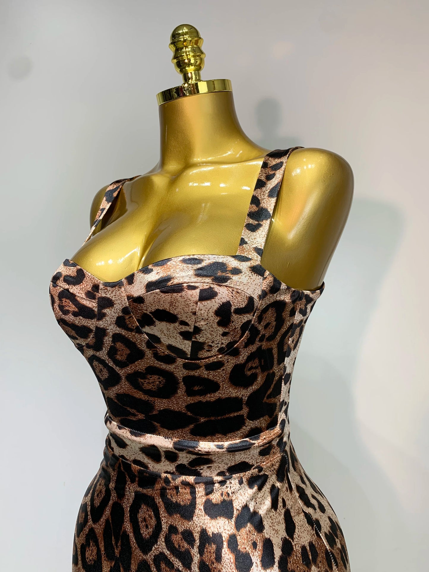 Leopard Print Bodycon Maxi Dress | V-Neck Sleeveless Slim Sheath Celebrity Evening Gown Luxegan
