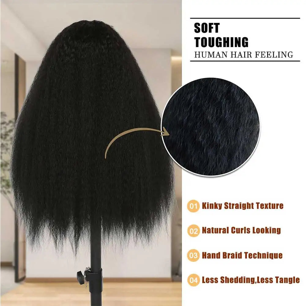 Invisi-Strap 360 HD Glueless Wig | Sophisticated "Yaki Straight" Frontal Silhouette | Elegant 250% Density Kinky Straight Hairpiece | "Dignified" 30-Inch Brazilian Human Hair Wig for Radiant Versatile Styling Luxegan