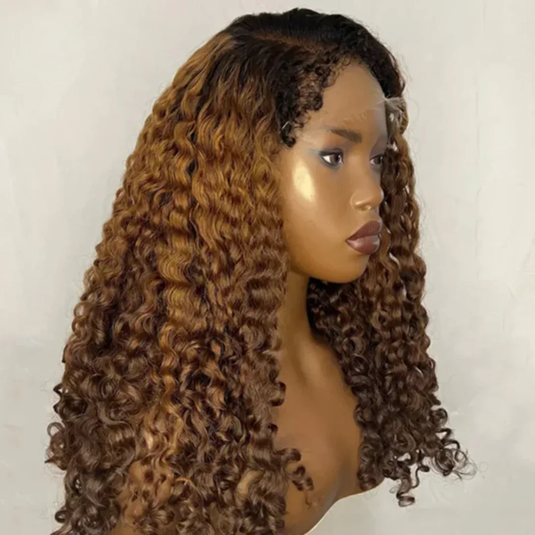 26-Inch Ombre Blonde Kinky Curly Wig | Sophisticated 180 Density Lace Frontal | Elegant "High-Temperature Fiber" Silhouette | "Dignified" Pre-Plucked Natural Hairline with Synthetic Baby Hair for Radiant Versatile Styling Luxegan