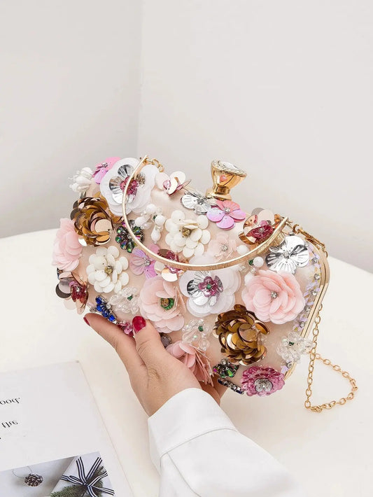 New Handmade Pearl Embroidered Clutch | Glamorous Rhinestone Evening Bag | Quiet Luxury Box Bag for Wedding, Prom & Gala Luxegan