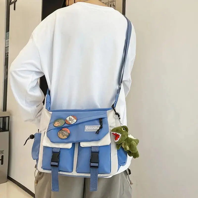 Japanese Simple Messenger Bag | Student Nylon Waterproof Canvas Handbag & Shoulder Crossbody Bag
