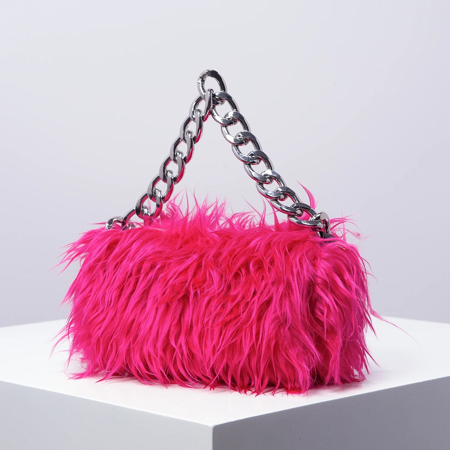 Solid Fuzz Soft Candy Color Satchel | Y2K Style Women’s Shoulder Bag with Iron Chain | Cute Charm Clutch & Colorful Square Purse Luxegan