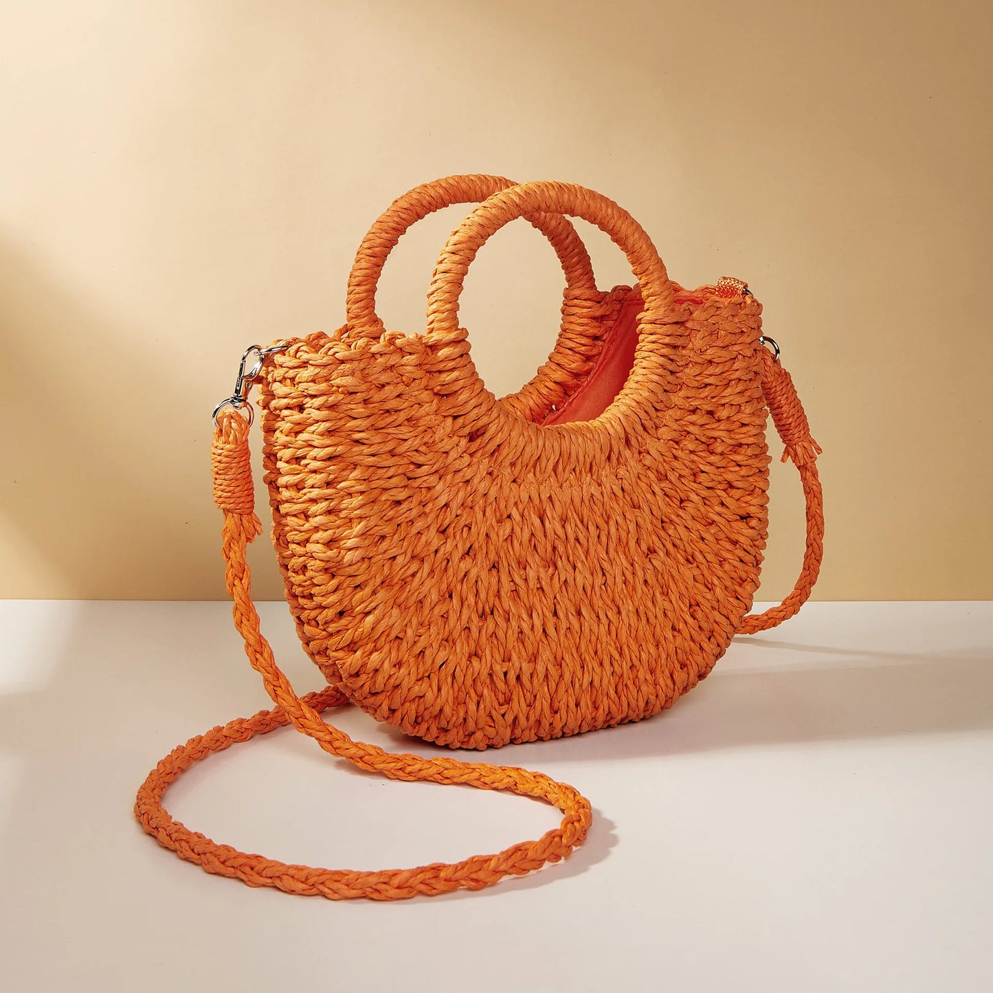 Half-Round Rattan Beach Bag | Women Large Capacity Handle Bag & Bohemian Shoulder Bag Luxegan