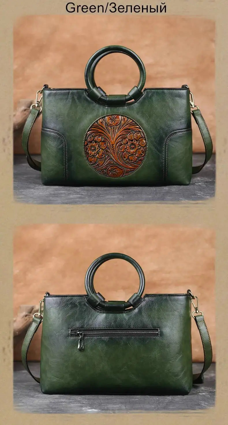 New High Quality Leather Women Handbag Retro Handmade Embossed Shoulder Bag For Women | Large Capacity Female Messenger Bags Luxegan
