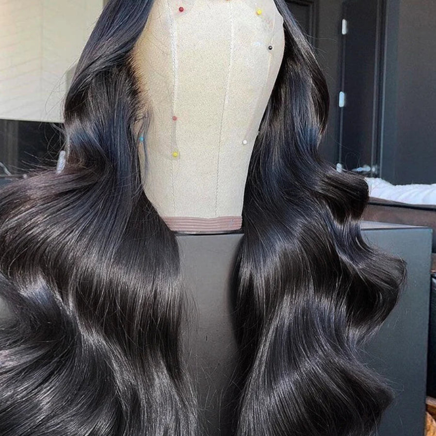 Jet Black 250% Density 13x4 HD Lace Frontal Wig | Sophisticated "Body Wave" Silhouette | Ultra-Thin Transparent Swiss Lace Front Wig | "Dignified" High-Performance Long Remy Human Hair Essential for Radiant Versatile Styling