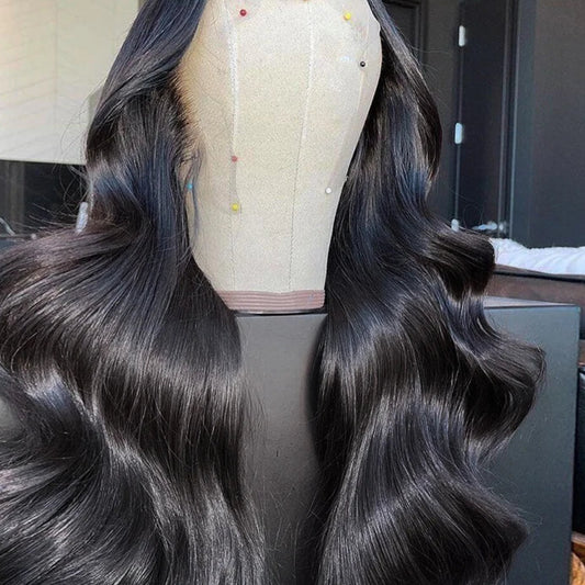 Jet Black 250% Density 13x4 HD Lace Frontal Wig | Sophisticated "Body Wave" Silhouette | Ultra-Thin Transparent Swiss Lace Front Wig | "Dignified" High-Performance Long Remy Human Hair Essential for Radiant Versatile Styling