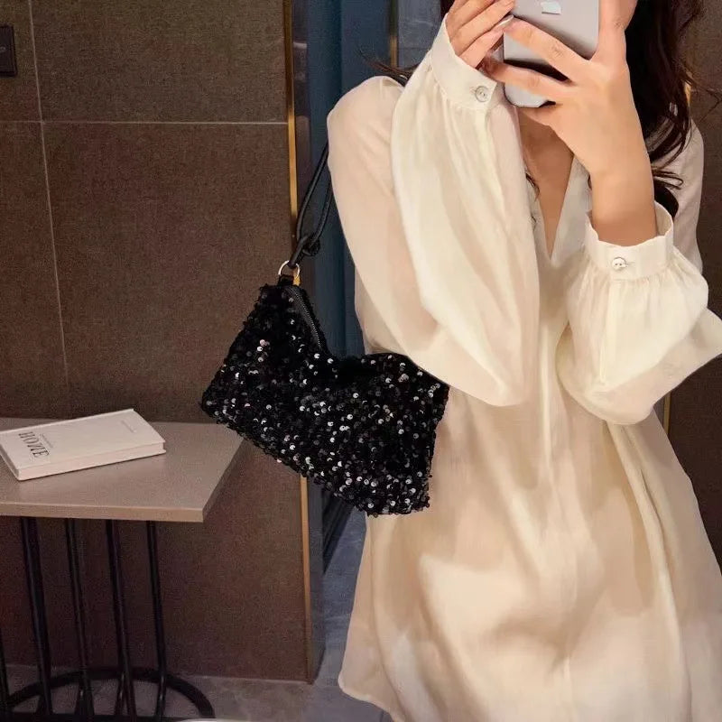 Women's New Korean Style Sequin Handbag | Popular Bling Shoulder & Underarm Bag (Wedding Banquet Wallet & Glitter Crossbody) Luxegan