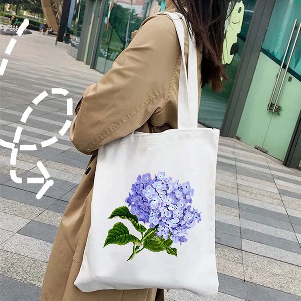 Succulove Floral Cotton Tote Bag | Large Capacity Handbag with Tulips, Hydrangeas, Sunflowers & More (Casual Shoulder Shopper, Eco-Friendly) Luxegan