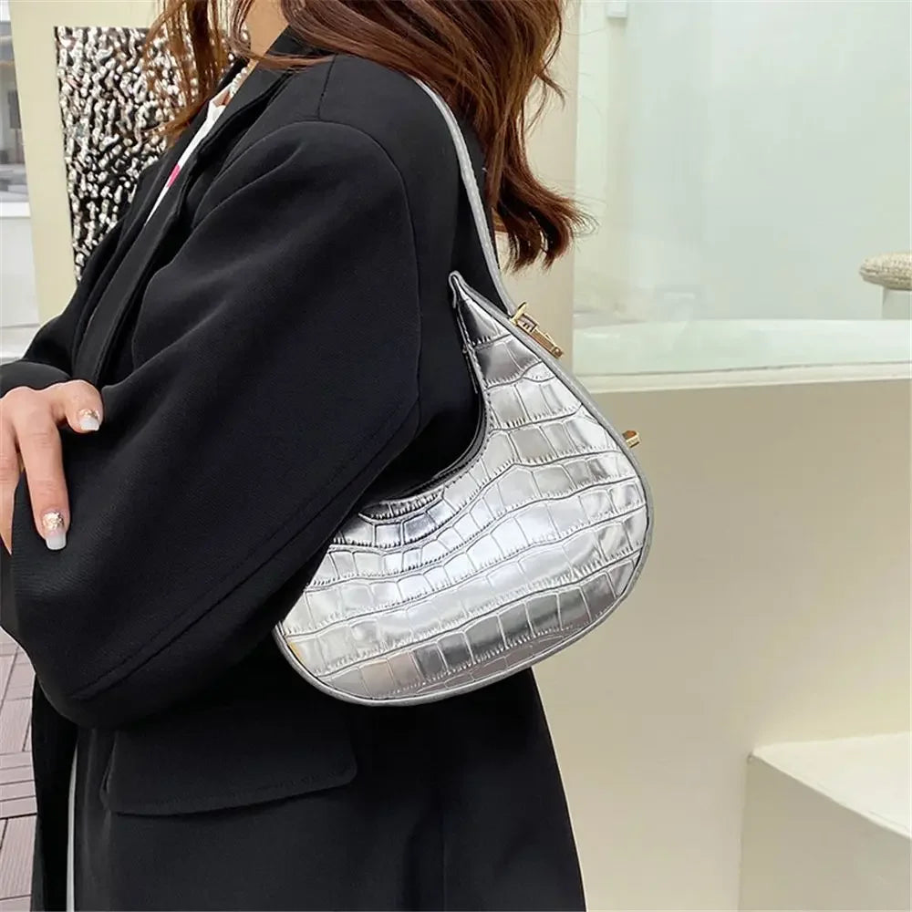 Women's Crocodile Grain Underarm Bags | PU Fashion Shoulder Bag Cute Simple Handbags | Female Purses Women Bag Clutch Purse Luxegan