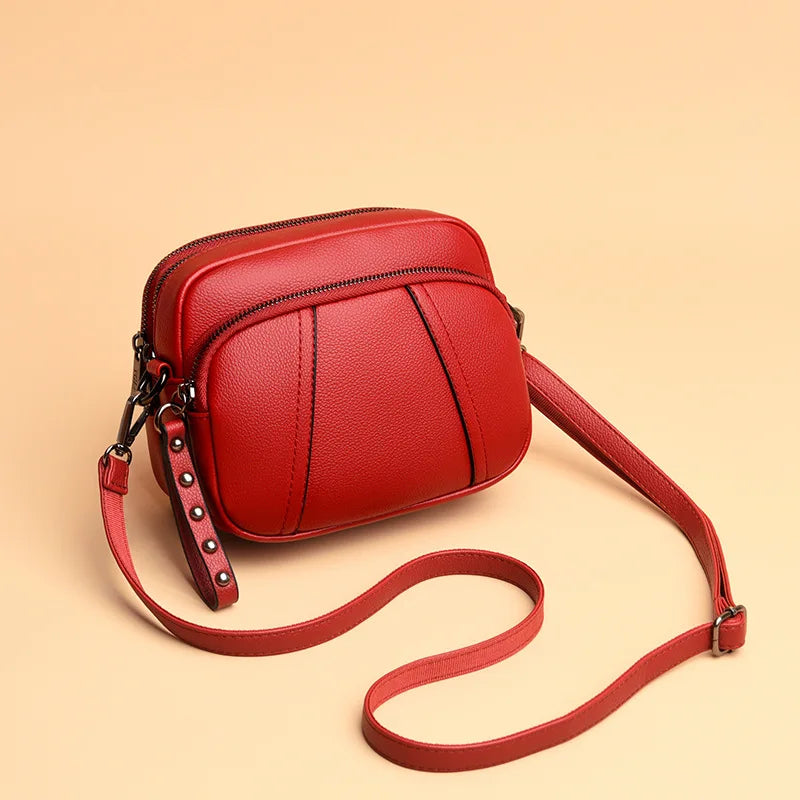 Fashionable Rivet-Accent Mobile Phone Bag | Sophisticated Solid-Color Shell Handbag | Elegant Soft PU Leather Crossbody | "Dignified" Small Square Purse for Versatile Daily Styling Luxegan