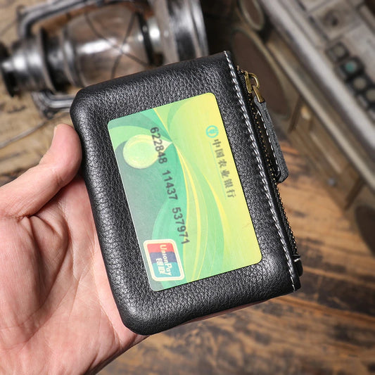 GURO Luxury Genuine Leather Mini Coin Purse Men Zipper Short Wallet Women Cowhide Small Pouch Card Holder Daily Key Square Bags
